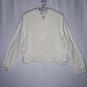 The Label Cropped Hoodie Women 2X Cream Fleece Long Sleeve Pocket‎ Drawstring